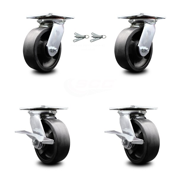 6 Inch Glass Filled Nylon Swivel Caster Swivel Locks 2 Brakes SCC, 2PK